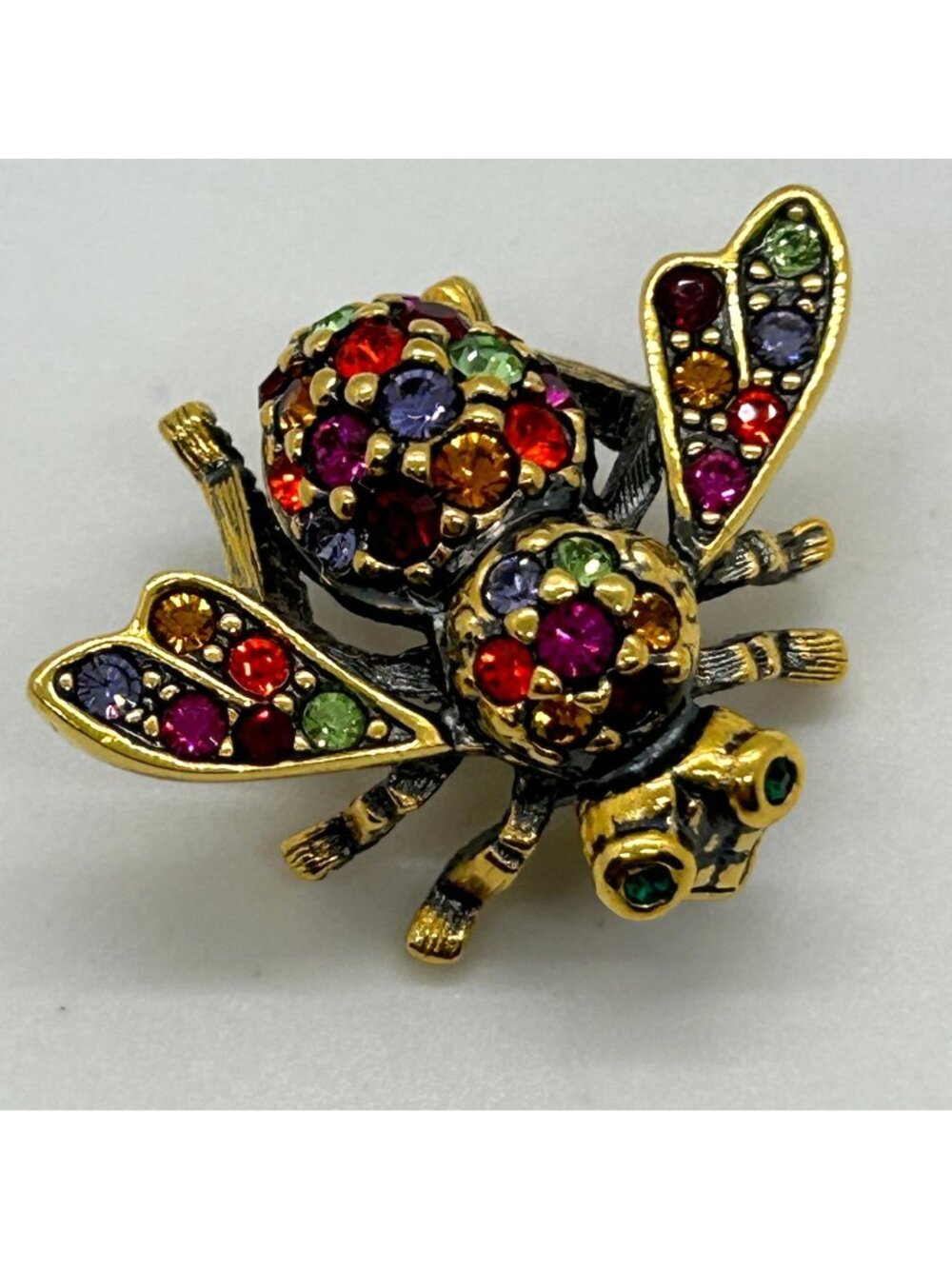 Joan Rivers Signed Bee Brooch Jewel Tone Rhinestone Vintage Gold Tone Insect Pin